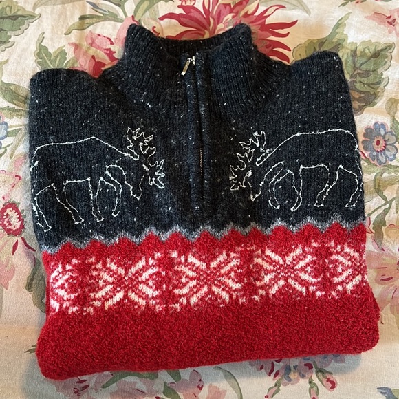 Vtg ‘90’s JONES NEW YORK Size Small  Wool Blend Ski-Sweater Moose Embroidered - Picture 2 of 16